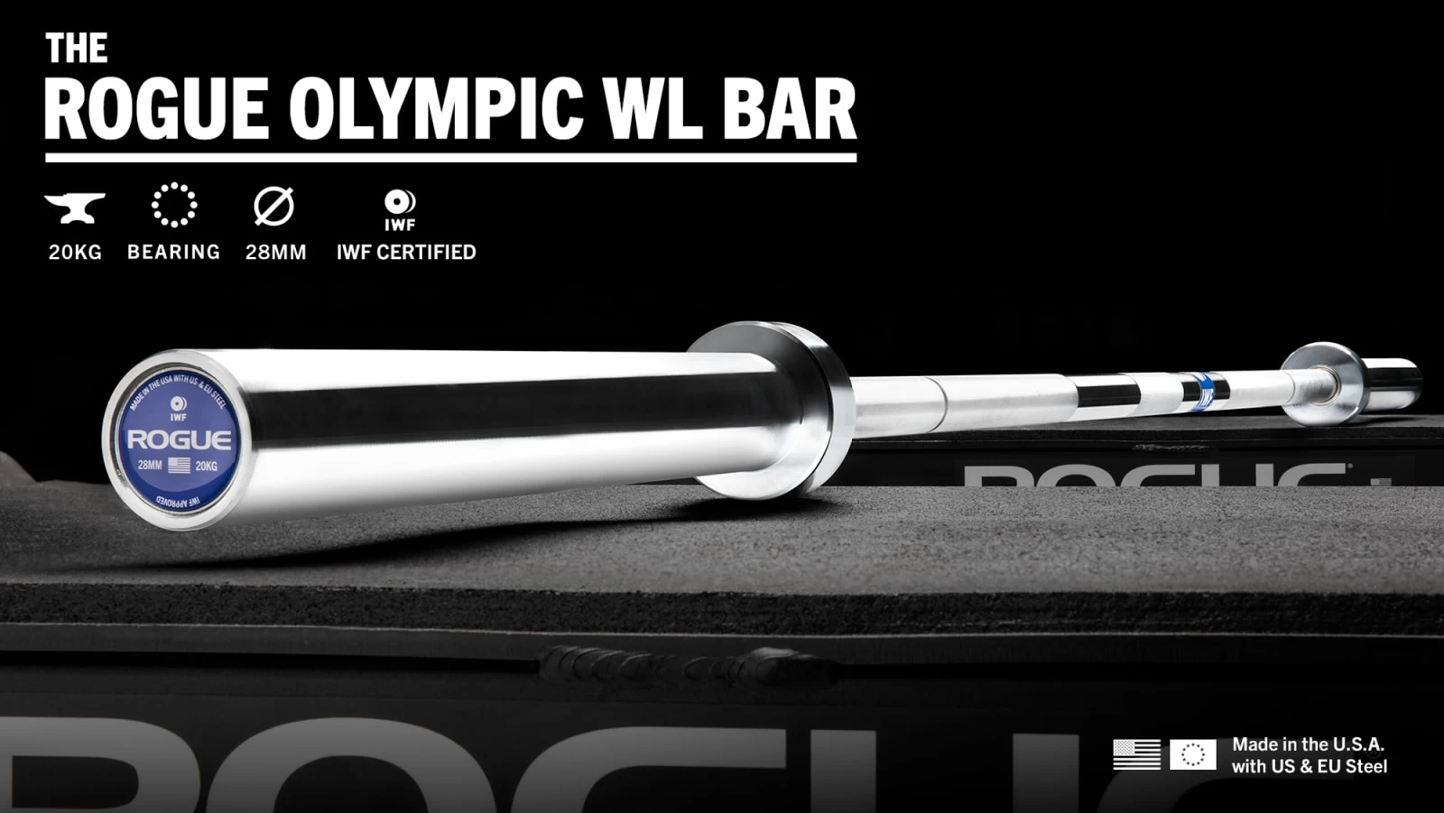 Rogue 28MM IWF Olympic Weightlifting Bar W/ Center Knurl - Bright Zinc